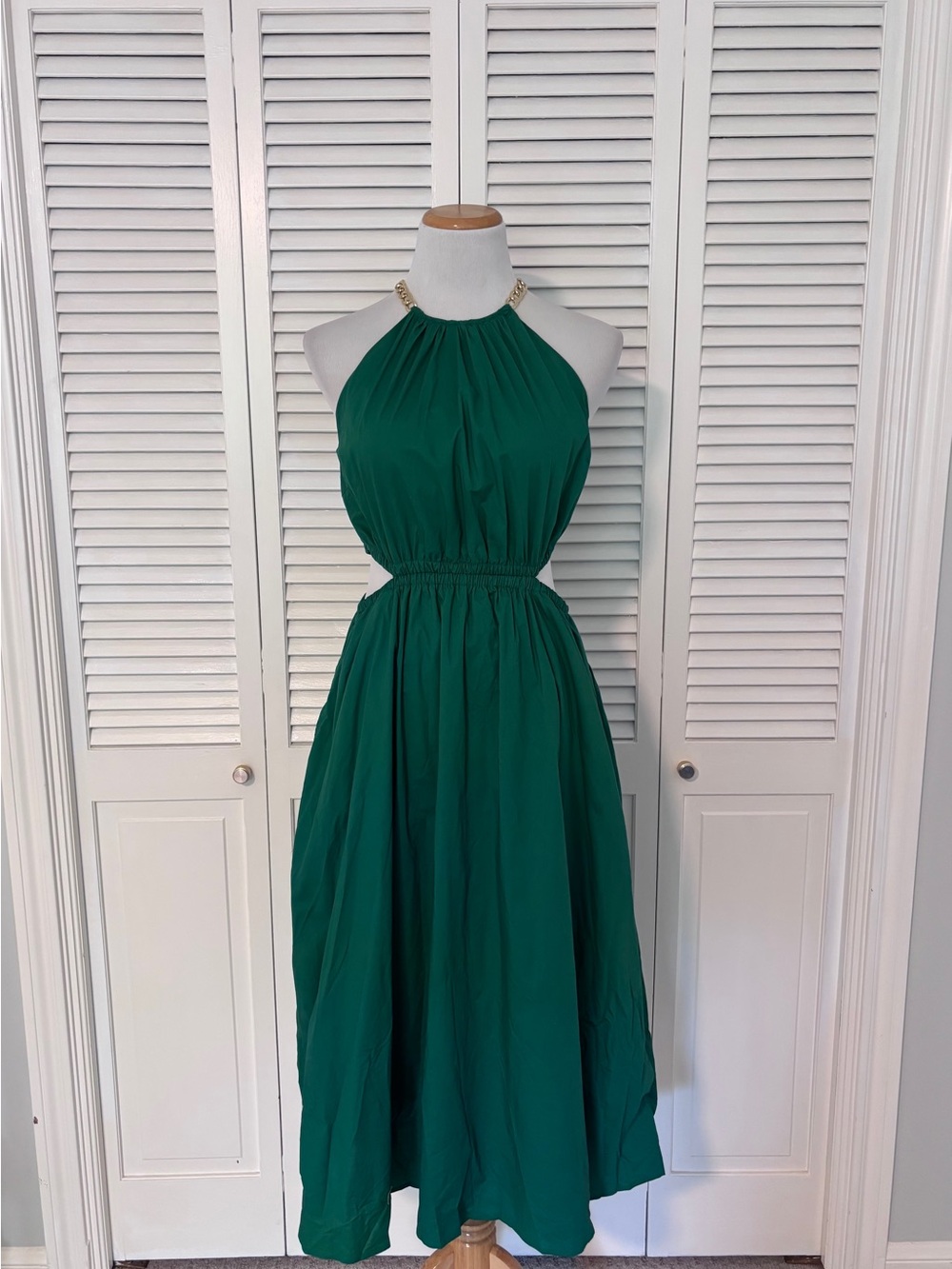 Guess Green Halter Midi Dress with Gold Chain neck